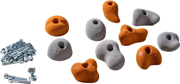 Produktbild Kletterbude Klettergriffe für Kinder Komplettset StarterKids Sprösslinge, made in Germany (Orange-grau)