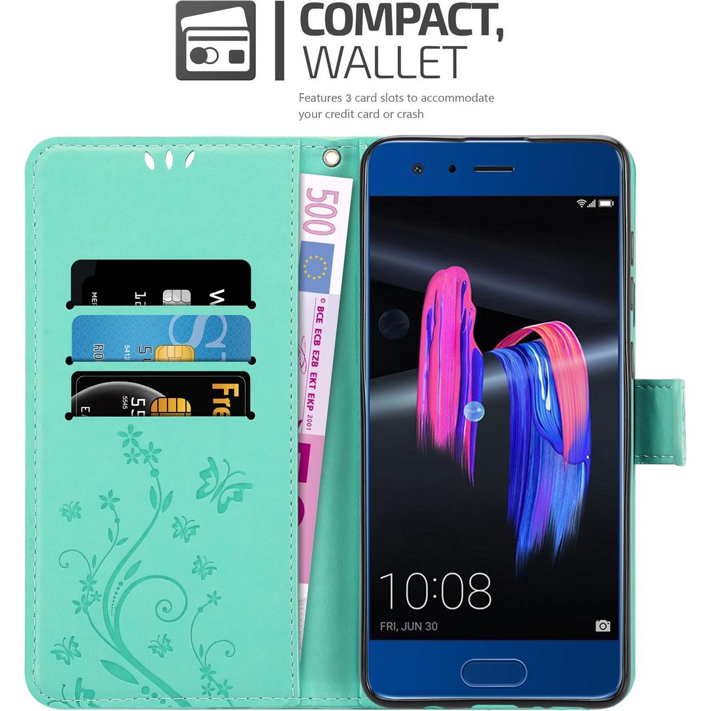 Thumbnail - Cadorabo Flower Book Cover (Honor 9), Smartphone Hülle, Türkis