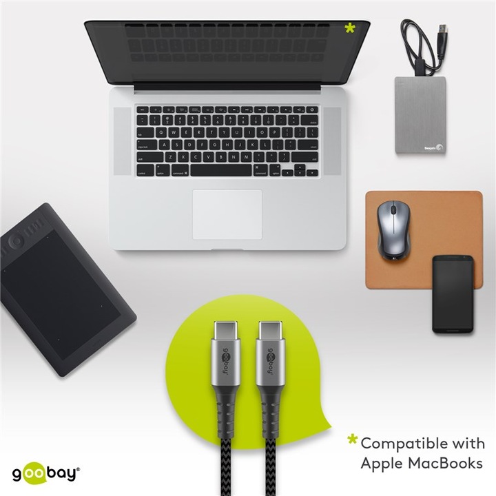Actual product image Goobay USB-C cable, textile, metal plug, extra robust (0.50 m, USB 2.0)