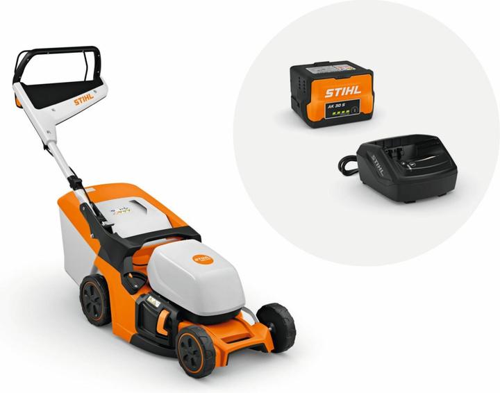 Actual product image Stihl Cordless lawn mower RMA 443 Set AK 30 S and AL 101 (Rechargeable battery operated)