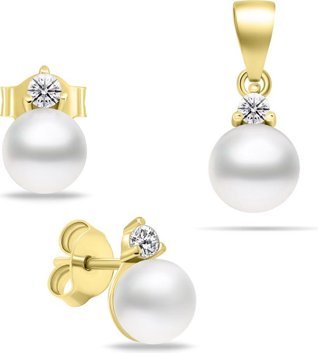 Brilio Elegantes vergoldetes Perlenschmuck-Set SET227Y (Ohrringe, Anhänger)