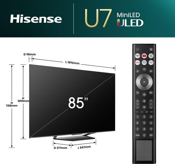 Produktbild Hisense TV 85U7NQ (85", U7N, Mini-LED, 4K, 2024)