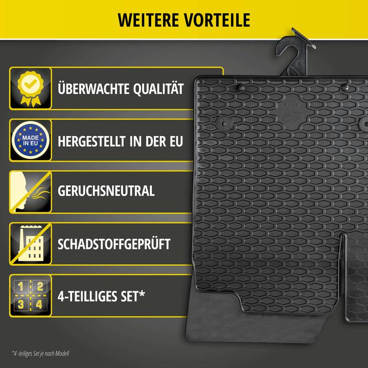 Image du produit Walser Tapis en caoutchouc adaptables sur Citroen Berlingo/Opel Combo/Peugeot Rifter/Toyota Proace (2 tapis avant + 2 tapis arrière)