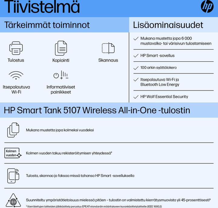 Nutritional values and ingredients HP Smart Tank 5107 (Ink tank, Colour)
