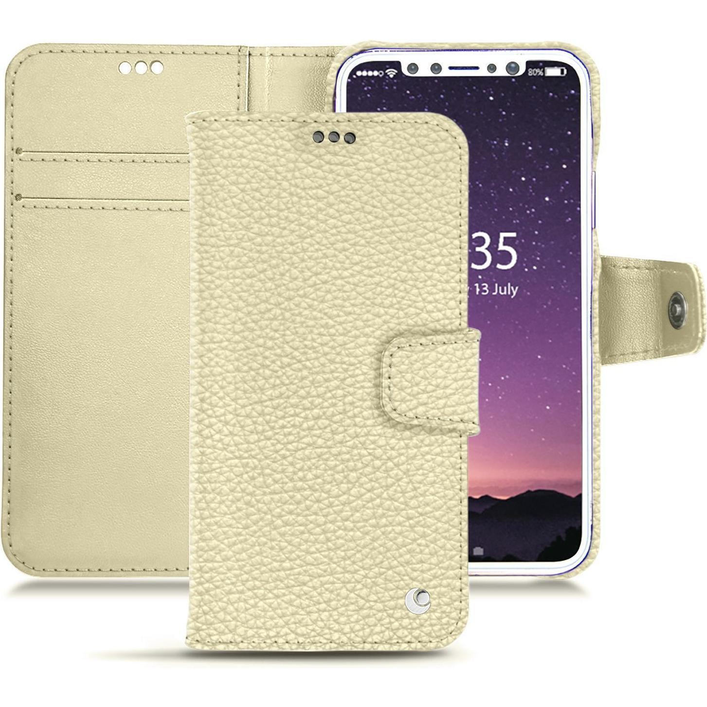 Noreve Lederschutzhülle Wallet (Apple iPhone XS), Smartphone Hülle, Weiss