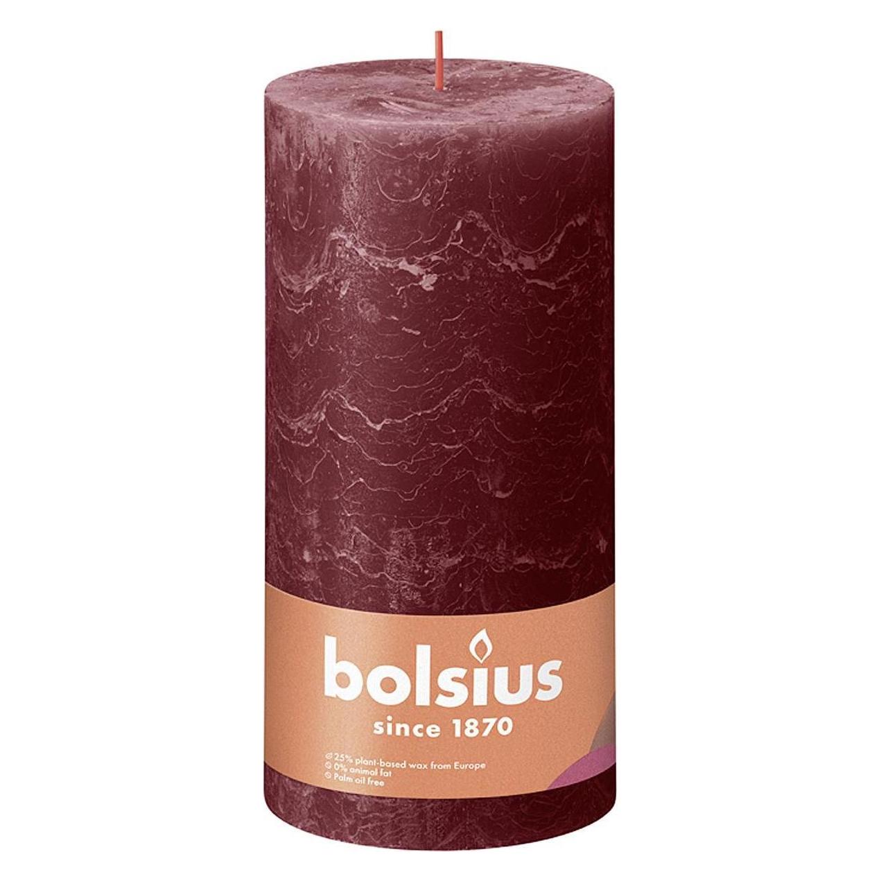 4x Bolsius, Kaarsen, Rustieke Kaars 20x10cm Fluweel Rood (1 Pcs.)