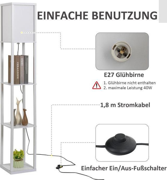 Actual product image Swisshandel24 Floor lamp Floor lamp with 3 shelves Interior lighting E27 up to 40W for living room/bedroom (E27)