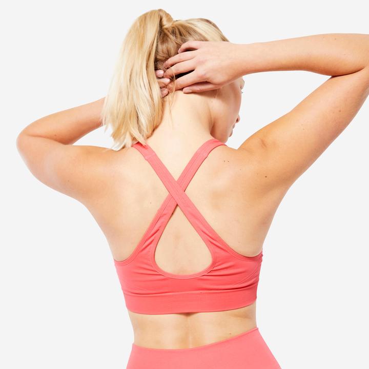 Actual product image Decathlon Sports bra light support crossed straps - pink (S)