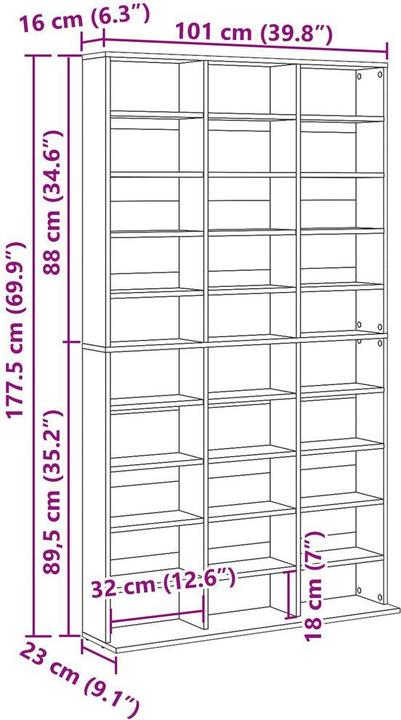 Produktbild VidaXL CD-Regal Schwarz Eiche 101x23x177,5 cm Holzwerkstoff