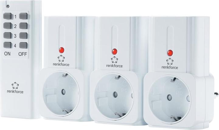 Image du produit Renkforce Kit d'interrupteurs radio Fiche intermédiaire 4 pièces Portée maximale (en champ libre) 30 m Zone