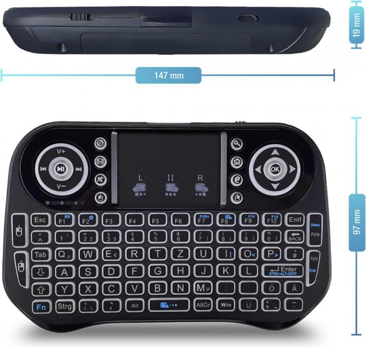 Actual product image Fantec WK-300 RGB Mini Keyboard Wireless (DE, Wireless)