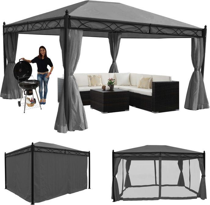 Immagine prodotto Swisshandel24 Pergola grigia 4x3m, padiglione da giardino, struttura stabile da 7cm con parete laterale +