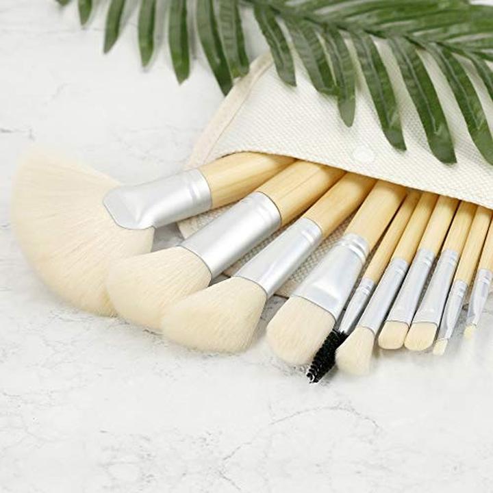 Actual product image Tools for Beauty T4B MIMO Set Travel Size Bamboo Makeup Brushes with Cotton Case Cream 10 Pieces (Set)