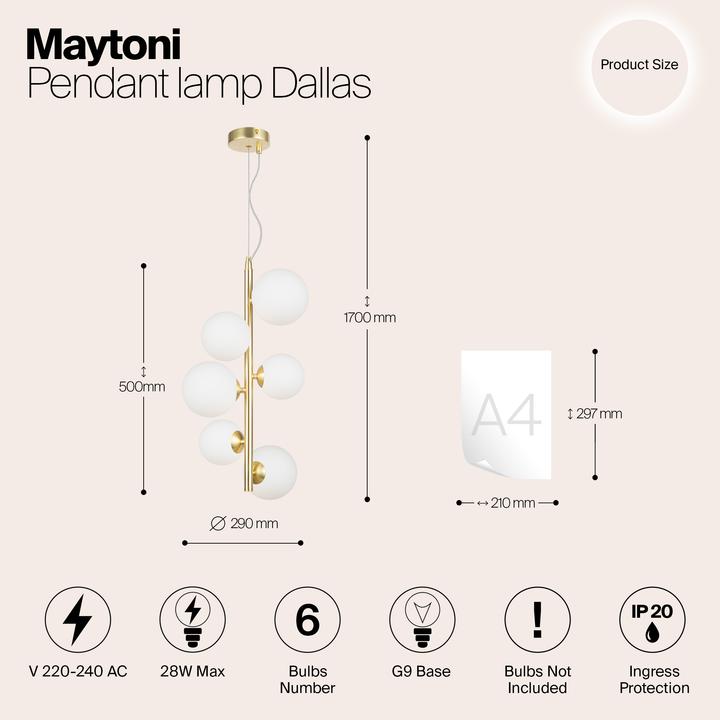 Immagine prodotto Maytoni Lampada a sospensione Dallas, lampada a sospensione 6x G9 bianco opaco, colore oro (G9)