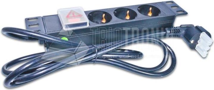Actual product image Wirewin 25,40cm (10") 1U power strip with 3x Schuko sockets, switch, 10A (3 x, CEE 7/3)