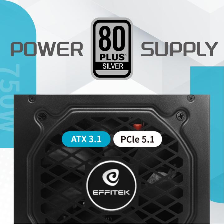 Actual product image Effitek Netzteil 750W Silver ATX 3.1, PCI 5.1 (750 W)