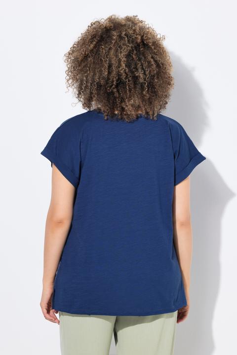 Actual product image Ulla Popken Textured Paisley Motif Cap Sleeve Tee (58)