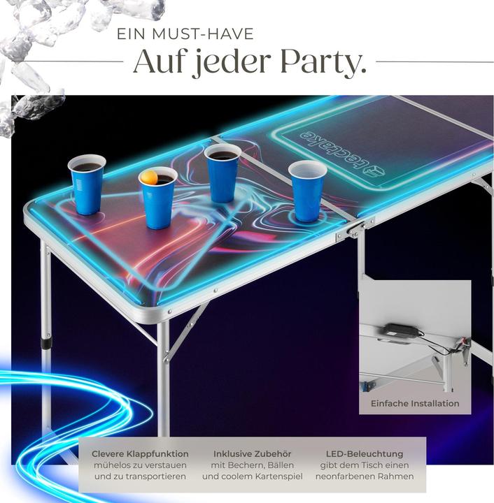Image du produit tectake Table de beer pong BEER WARS I avec éclairage LED et jeu de cartes
