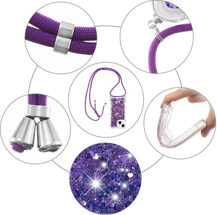 Actual product image Cover-Discount iPhone 15 Plus - Glitter Case with Lanyard purple (Apple iPhone 15 Plus)