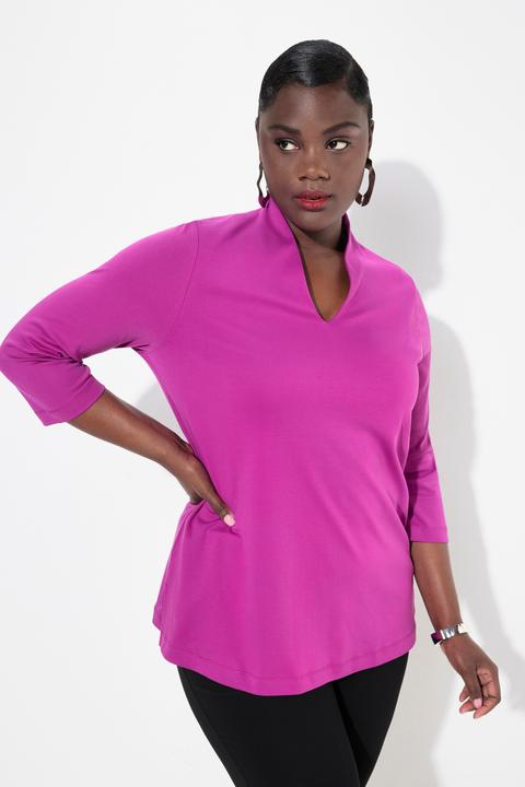 Produktbild Ulla Popken Shirt, A-Linie, Kelchkragen, 3/4-Arm, Pima Cotton (50, 52)