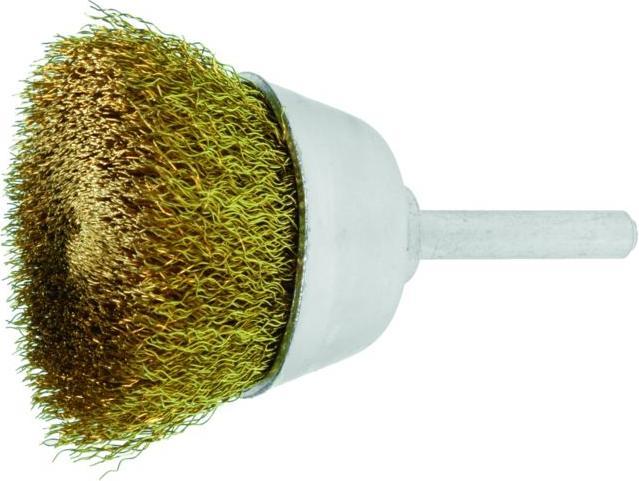 Produktbild Lessmann Topfbürste Ø 50 mm Schaft 6 mm Drahtstärke 0,2 mm Messing 10500 min-¹