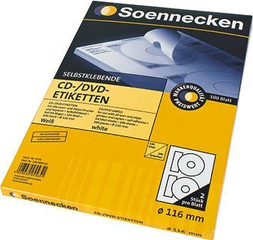 Produktbild Soennecken Etikett-ILK 116mm O weiss 200 Stück fuer CDs/DVDs inkl.Zentrierhilfe