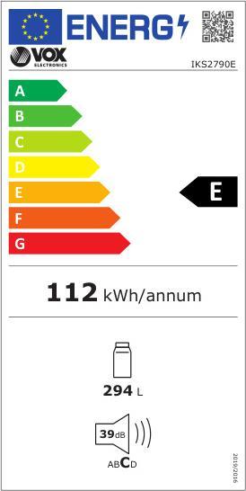Energie-Label Vox Einbaukühlschrank IKS 2790 E (E, H: 294 l, V: 177 cm,HumidityControl) (294 l)