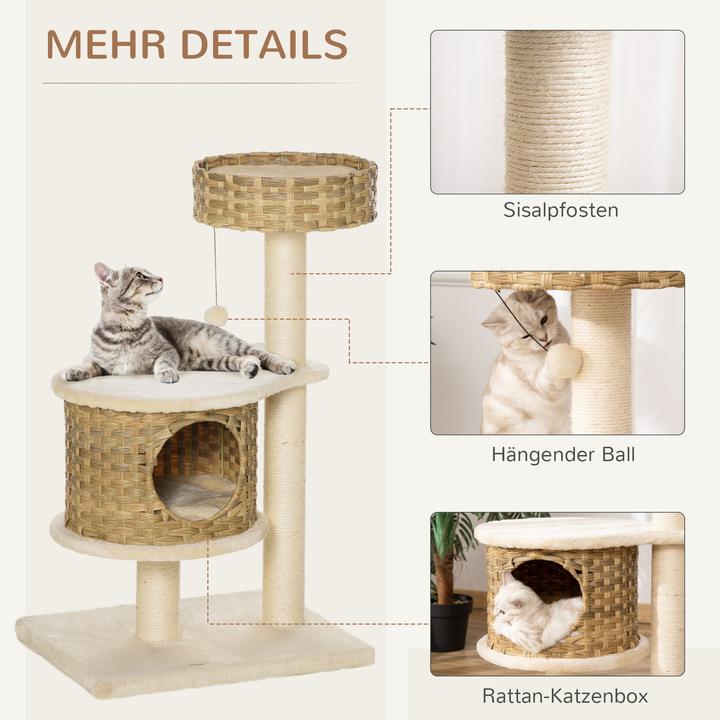 Produktbild PawHut Kratzbaum mit Katzenhöhle (95 cm, Mehrfarbig)