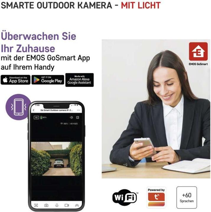 Immagine prodotto Emos GoSmart Telecamera IP rotante per esterni con WiFi e luce IP-310 TORCH, bianco (2304 x 1296 Pixels)