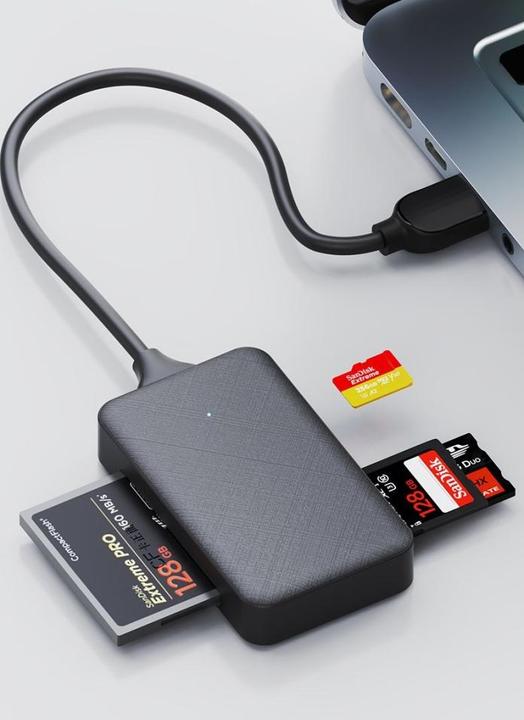 Actual product image PowerGuard Quad 4-in-1 USB-C Cardreader CompactFlash SD MicroSD MS (USB 2.0, USB 3.1)