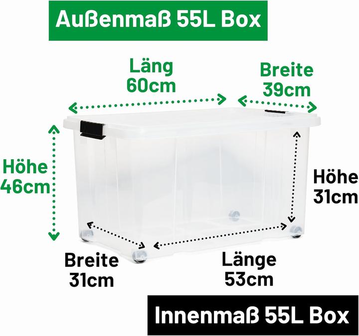 Produktbild Novaliv Aufbewahrungsbox mit Deckel Gross 55L transparente Nestbar stapelbare Plastikbox mit Clipvers (40 cm, 55 l, 1x)