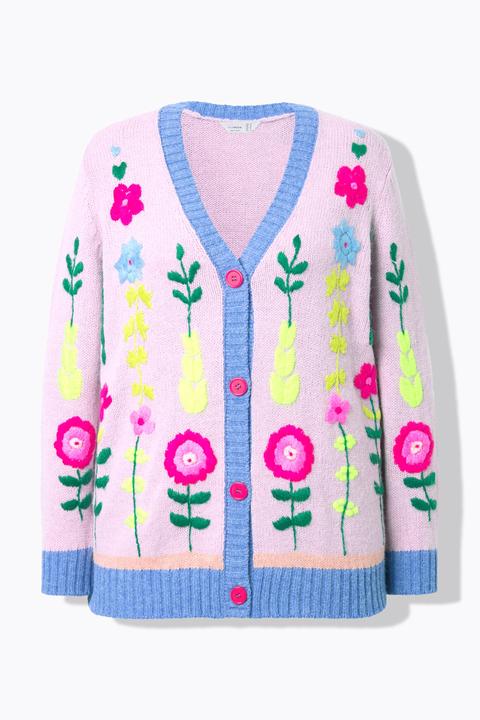 Miamoda Strickjacke, loose Classic Fit, Blumen-Stickerei