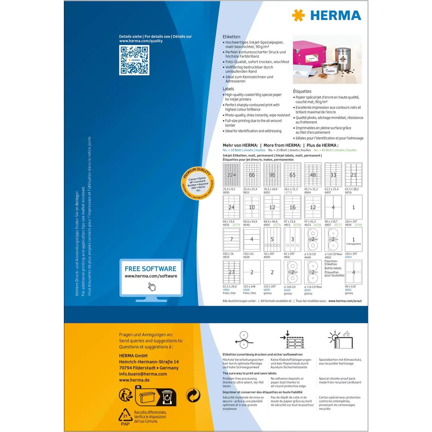Thumbnail - Herma, Etiketten, InkJet-Etiketten 210 x 297 mm, 80 Blatt
