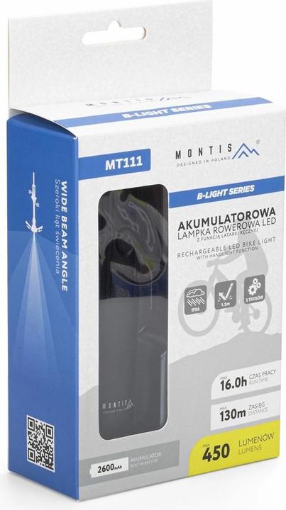 Actual product image Montiss Lampka rowerowa przednia LED 2w1 MT111