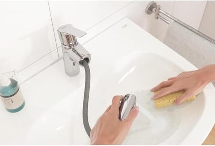 Produktbild Grohe Start QuickFix Lavaboarmatur, herausziehbare Auslauf, Push-Open Ablauf, M-Size, Chrom