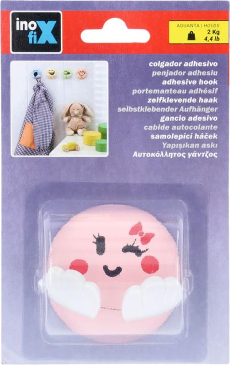Actual product image Inofix Smiley adhesive hook, pink