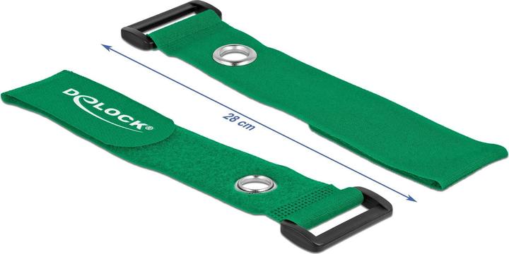 Produktbild Delock Klett-Kabelbinder mit Schlaufe und Befestigungsöse L 280 x B 38 mm grün 3 Stück (Klettkabelbinder, 280 mm, 3 Stk.)