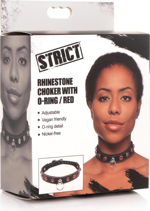 Produktbild XR Brands Rhinestone Choker With O-Ring - Black/Red