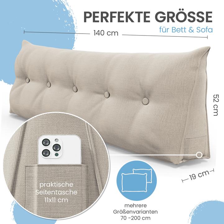 Actual product image Aktivshop Bett- und Rückenstützkissen >Sand< 140cm (100 x 20 x 50 cm)