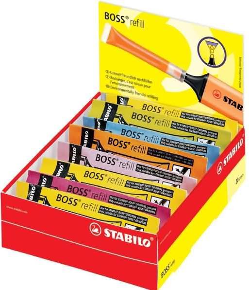 Produktbild STABILO Tinte zum Nachfüllen - BOSS ORIGINAL Refill - 20er Pack - mit 9 verschiedenen Farben (Mehrfarbig, 3 mm, 20 Stk.)