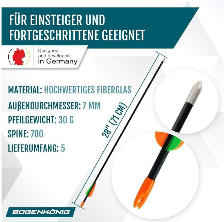 Actual product image Bogenkönig Metallspitzbogen 28 Zoll, 5er-Set