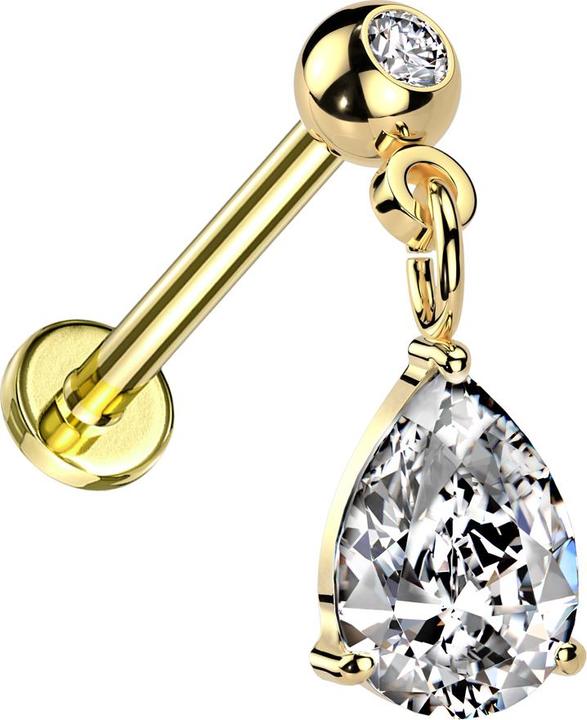 Actual product image Star Piercing Micro Threadless Labret vergoldet mit Kugel vergoldet Kristall silber Anhänger Tropfenkristall silbe (Brass, Surgical steel 316L)