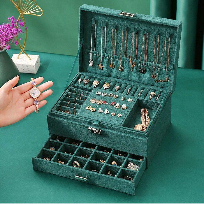 Produktbild Only-Bags.Store Schmuckkästchen, Samt-Schmuckkästchen mit 2 Ebenen, Schmuckkästchen für Damen, Schmuckkästchen für