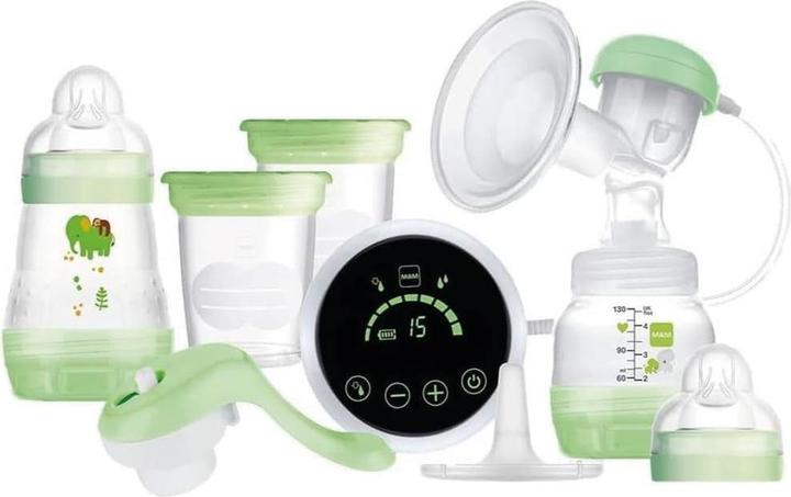 MAM Elektrische und manuelle 2-in-1-Brustpumpe mit 9 Stimulationsstufen und Milchbehältern