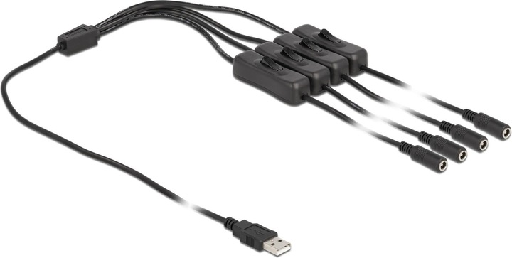 Produktbild Delock Kabel USB Typ-A Stecker zu 4 x DC 5,5 x 2,1 mm Buchse mit Schalter 1 m (1 m, USB-A)