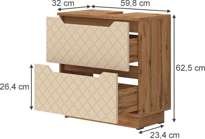 Actual product image Vicco Waschbeckenunterschrank Lotta, Eiche/Kaschmir mit Kachelstruktur, 59.8 x 62.5 cm mit 2 Schubladen (59.80 x 32 x 62.50 cm)