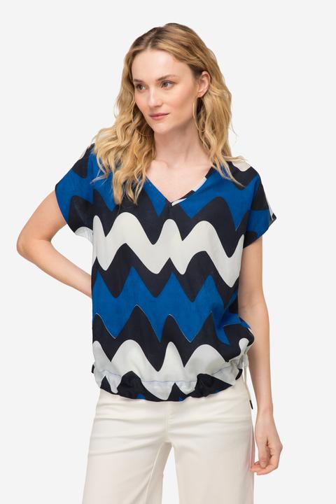 Produktbild Laurasøn Bluse, oversized, Zackenmuster, V-Ausschnitt, Halbarm (XL)
