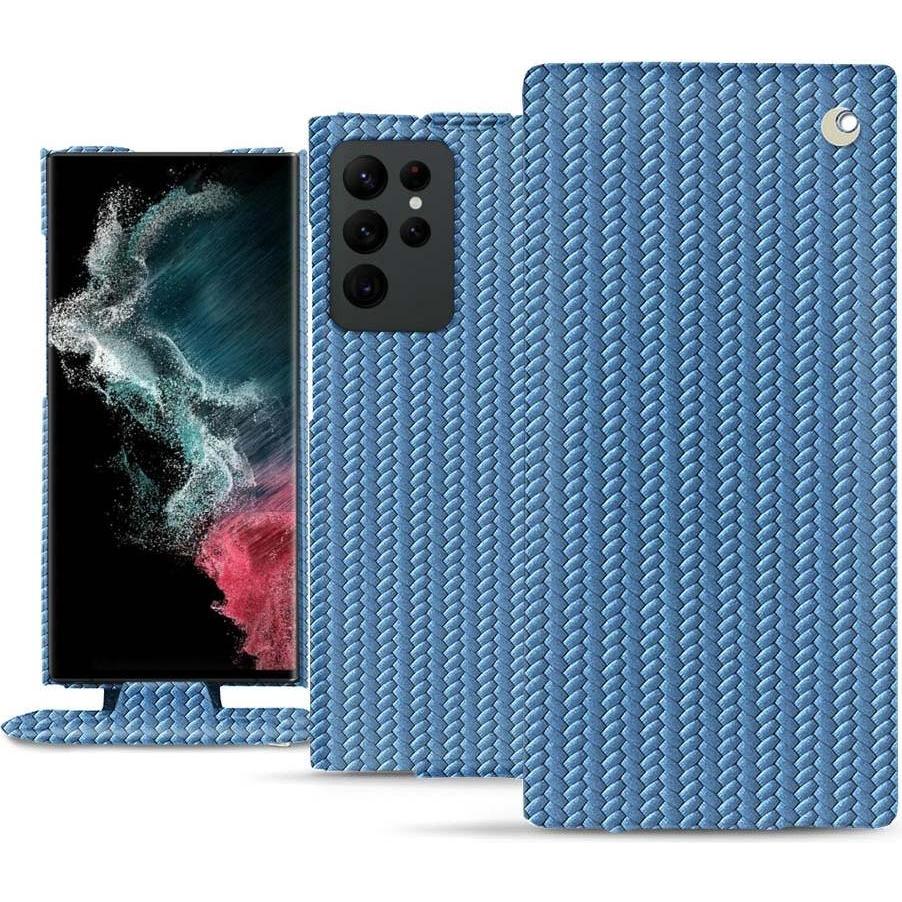 Noreve Lederschutzhülle vertikal (Samsung Galaxy S22 Ultra), Smartphone Hülle, Blau