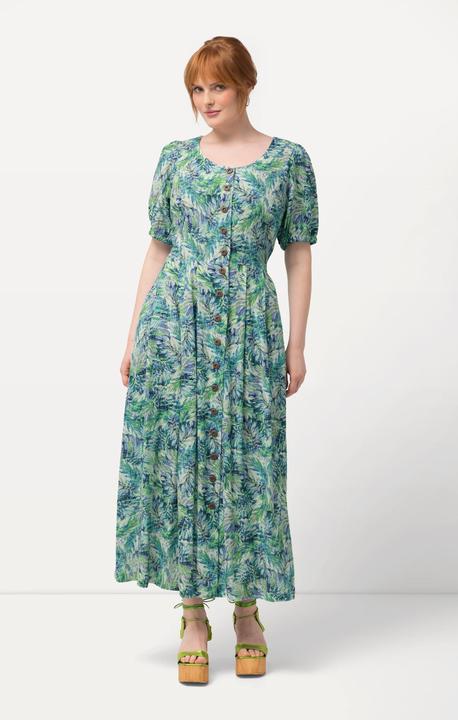 Produktbild Ulla Popken Kleid, Blätter, Leinenmix, Rundhals, Halbarm (60)