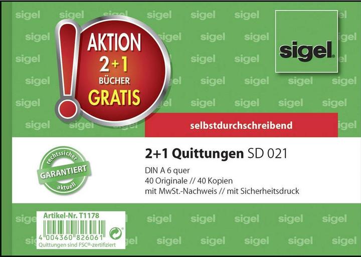Actual product image Sigel Form book "Receipt" 2+ 1 action - for market D - 1 piece (40 x)